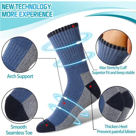4 Men's Merino Wool Socks Thermal Hiking Soft Cozy Socks - Picture 2 of 6